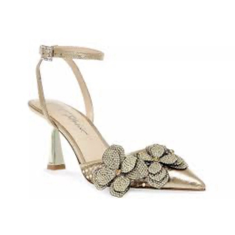 Betsey Johnson Blue Elma pointed-toe heels Floral Gold Size 7 Embellished - Picture 11 of 11